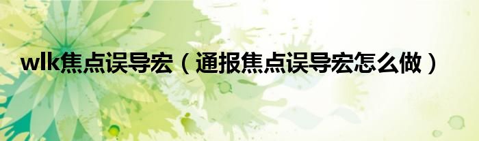 wlk焦点误导宏(通报焦点误导宏怎么做)