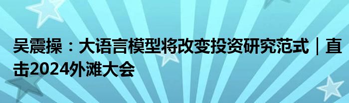 吴震操:大语言模型将改变投资研究范式|直击2024外滩大会