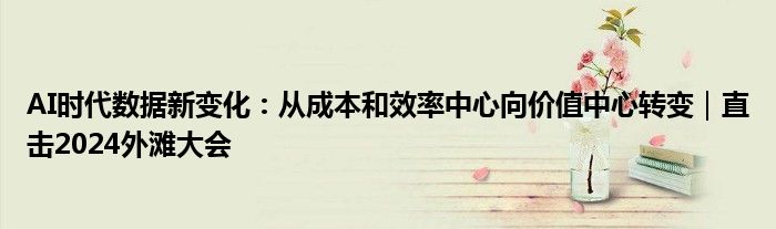 AI时代数据新变化:从成本和效率中心向价值中心转变|直击2024外滩大会