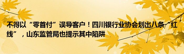不得以“零首付”误导客户!四川银行业协会划出八条“红线”,山东监管局也提示其中陷阱