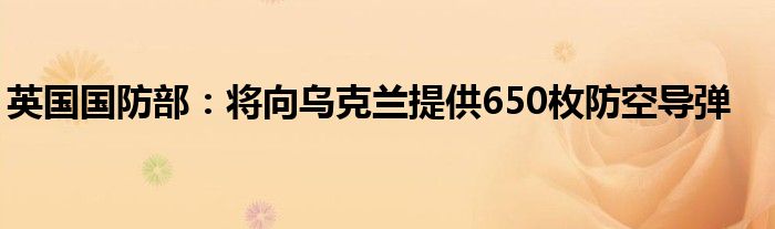 英国国防部:将向乌克兰提供650枚防空导弹