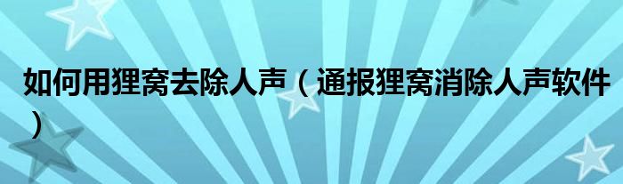 如何用狸窝去除人声(通报狸窝消除人声软件)