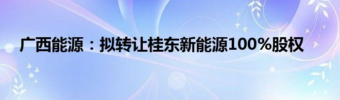 广西能源:拟转让桂东新能源100%股权