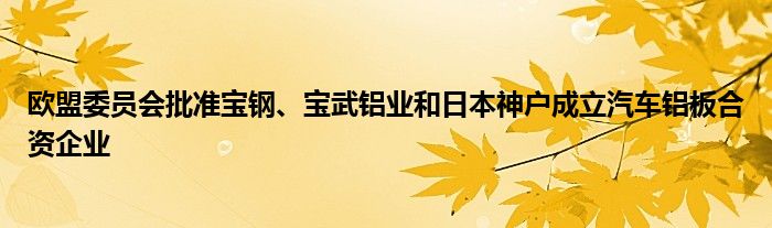欧盟委员会批准宝钢、宝武铝业和日本神户成立汽车铝板合资企业