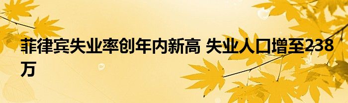 菲律宾失业率创年内新高 失业人口增至238万