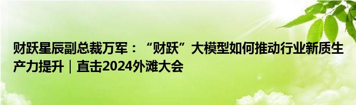 财跃星辰副总裁万军:“财跃”大模型如何推动行业新质生产力提升|直击2024外滩大会