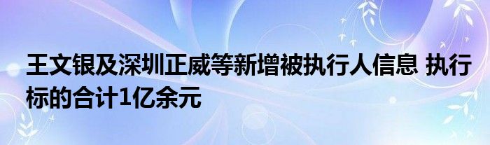 王文银及深圳正威等新增被执行人信息 执行标的合计1亿余元