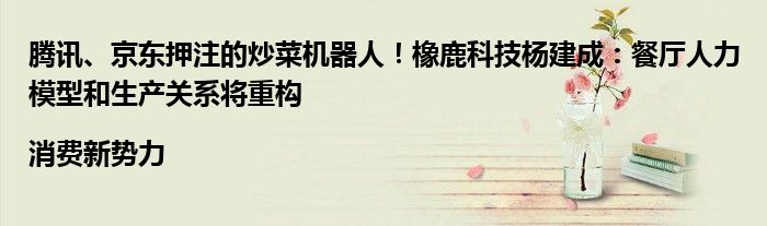 腾讯、京东押注的炒菜机器人!橡鹿科技杨建成:餐厅人力模型和生产关系将重构|消费新势力