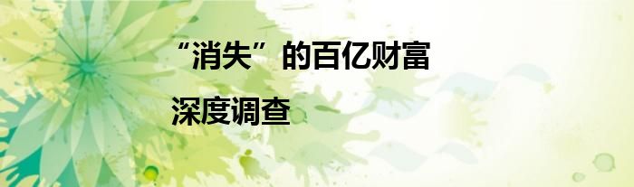 “消失”的百亿财富 | 深度调查