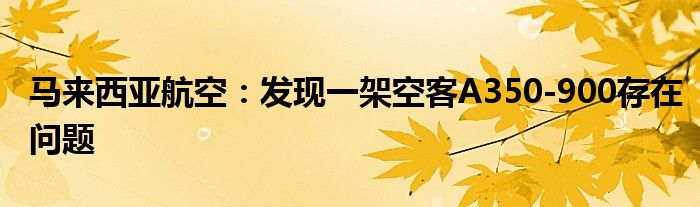 马来西亚航空:发现一架空客A350-900存在问题