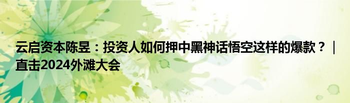 云启资本陈昱:投资人如何押中黑神话悟空这样的爆款?|直击2024外滩大会