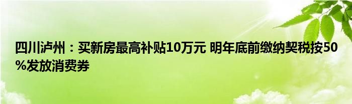 四川泸州:买新房最高补贴10万元 明年底前缴纳契税按50%发放消费券