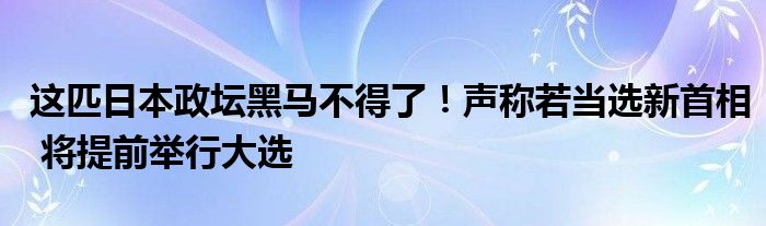 这匹日本政坛黑马不得了!声称若当选新首相 将提前举行大选