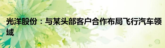 光洋股份:与某头部客户合作布局飞行汽车领域