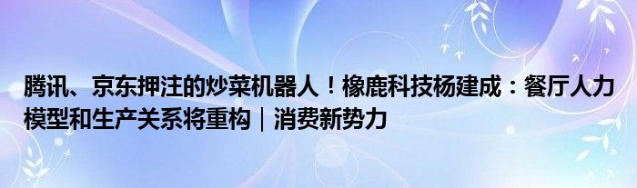腾讯、京东押注的炒菜机器人!橡鹿科技杨建成:餐厅人力模型和生产关系将重构|消费新势力