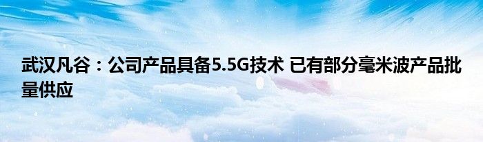 武汉凡谷:公司产品具备5.5G技术 已有部分毫米波产品批量供应