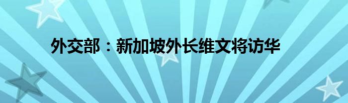 外交部:新加坡外长维文将访华