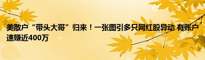 美散户“带头大哥”归来!一张图引多只网红股异动 有账户速赚近400万