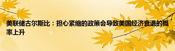 美联储古尔斯比:担心紧缩的政策会导致美国经济衰退的概率上升