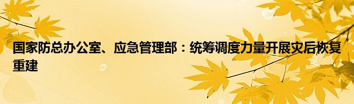 国家防总办公室、应急管理部:统筹调度力量开展灾后恢复重建