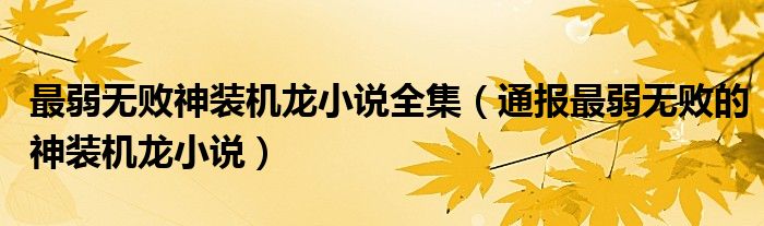 最弱无败神装机龙小说全集(通报最弱无败的神装机龙小说)