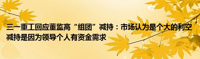 三一重工回应董监高“组团”减持:市场认为是个大的利空 减持是因为领导个人有资金需求