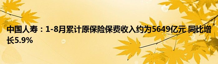 中国人寿:1-8月累计原保险保费收入约为5649亿元 同比增长5.9%