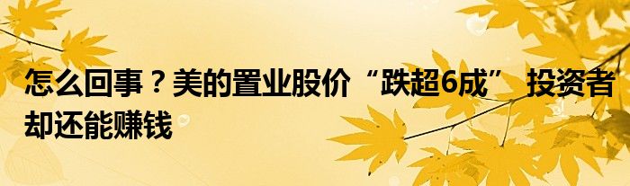 怎么回事?美的置业股价“跌超6成” 投资者却还能赚钱