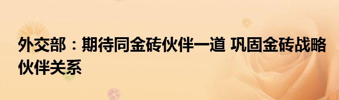 外交部:期待同金砖伙伴一道 巩固金砖战略伙伴关系