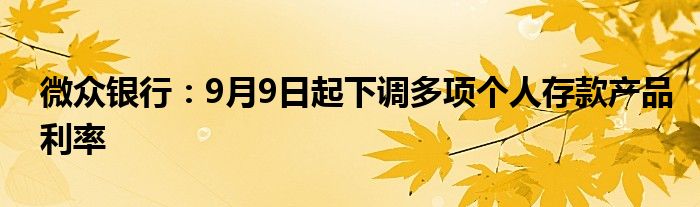 微众银行:9月9日起下调多项个人存款产品利率