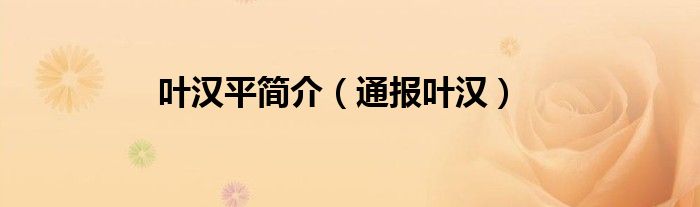 叶汉平简介(通报叶汉)