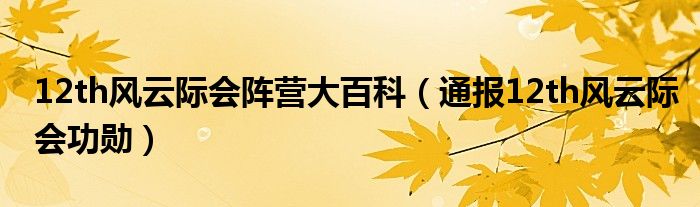 12th风云际会阵营大百科(通报12th风云际会功勋)