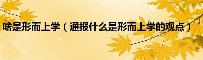 啥是形而上学(通报什么是形而上学的观点)