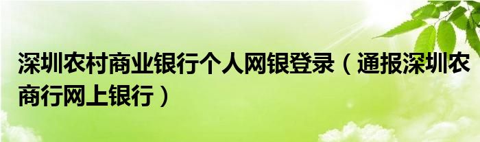 深圳农村商业银行个人网银登录(通报深圳农商行网上银行)