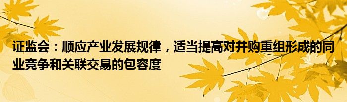 证监会:顺应产业发展规律,适当提高对并购重组形成的同业竞争和关联交易的包容度