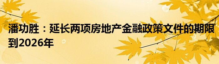 潘功胜:延长两项房地产金融政策文件的期限到2026年