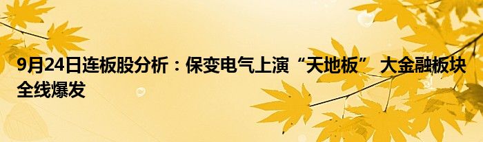 9月24日连板股分析:保变电气上演“天地板” 大金融板块全线爆发