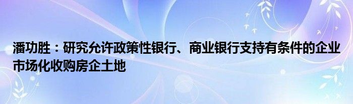 潘功胜:研究允许政策性银行、商业银行支持有条件的企业市场化收购房企土地