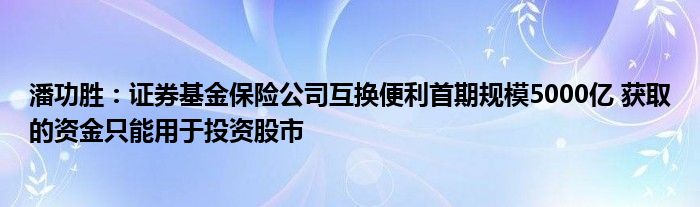 潘功胜:证券基金保险公司互换便利首期规模5000亿 获取的资金只能用于投资股市