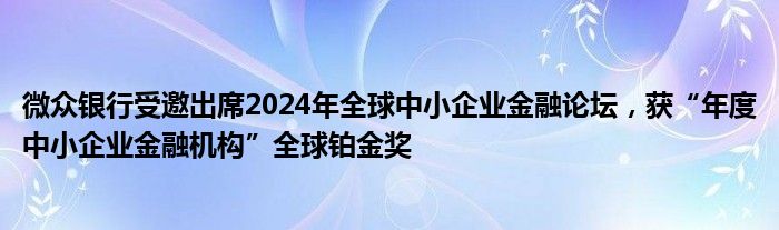 微众银行受邀出席2024年全球中小企业金融论坛,获“年度中小企业金融机构”全球铂金奖