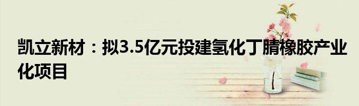凯立新材:拟3.5亿元投建氢化丁腈橡胶产业化项目