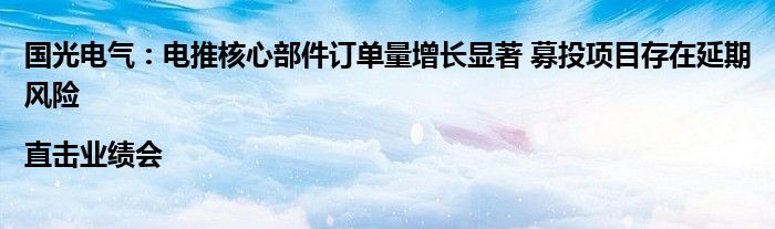 国光电气:电推核心部件订单量增长显著 募投项目存在延期风险|直击业绩会