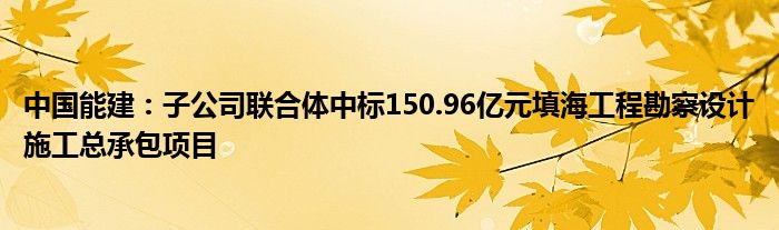 中国能建:子公司联合体中标150.96亿元填海工程勘察设计施工总承包项目