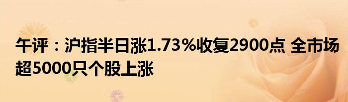 午评:沪指半日涨1.73%收复2900点 全市场超5000只个股上涨