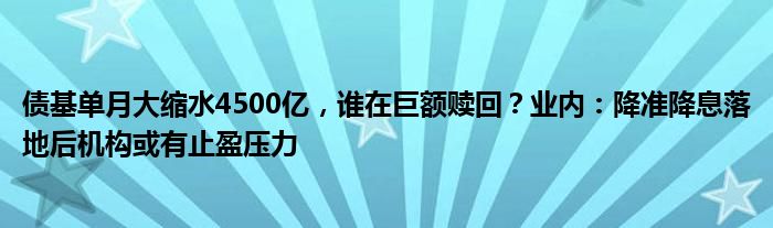 债基单月大缩水4500亿,谁在巨额赎回?业内:降准降息落地后机构或有止盈压力