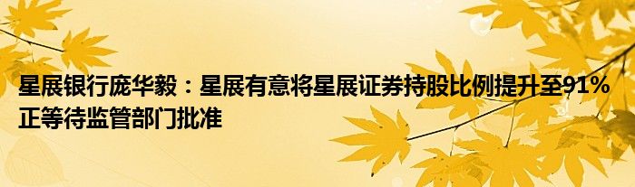 星展银行庞华毅:星展有意将星展证券持股比例提升至91% 正等待监管部门批准