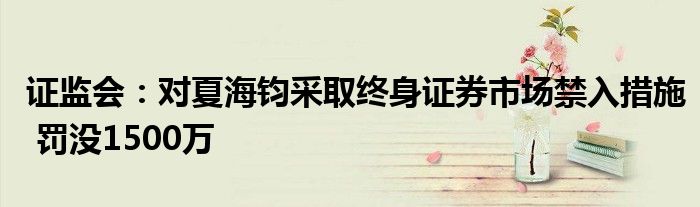 证监会:对夏海钧采取终身证券市场禁入措施 罚没1500万