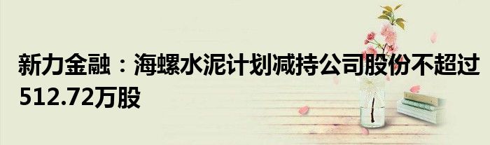 新力金融:海螺水泥计划减持公司股份不超过512.72万股