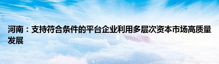 河南:支持符合条件的平台企业利用多层次资本市场高质量发展