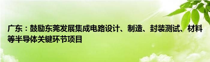 广东:鼓励东莞发展集成电路设计、制造、封装测试、材料等半导体关键环节项目